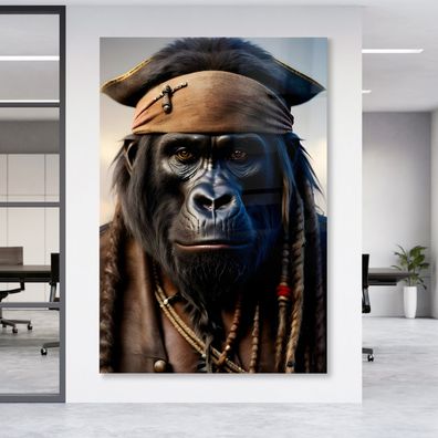 Leinwandbild Gorilla Affen Pirate Tier Poster , Acrylglas + Aluminium Wandbild