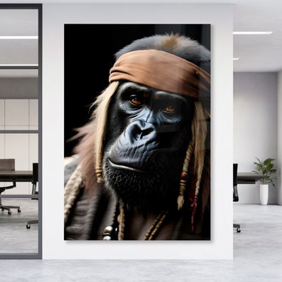 Gorilla Affen Pirate Wandbild Tier Poster , Acrylglas + Aluminium Leinwandbild