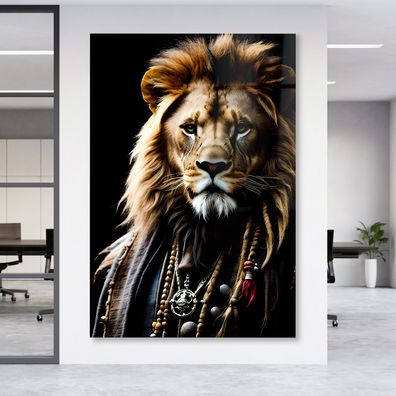 Löwe Lion Pirate Tier Animal Leinwandbild , Poster , Acrylglas + Aluminium Wandbild