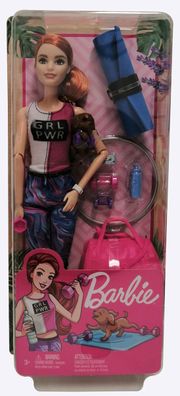 Mattel GJG57 Barbie Puppe beweglich rothaarig Gymnastik mit Hund Handeln Matratz