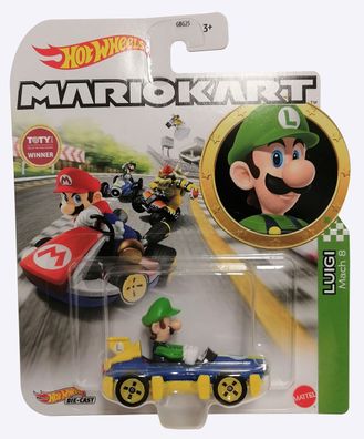 Mattel GBG27 Hot Wheels Die Cast Nindendo Mariokart - Luigi im Rennfahrzeug Mach
