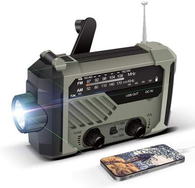 Kurbelradio Solar & Dynamo-Koffer-Radio Lampe Notfall Power Bank USB Ladegerät
