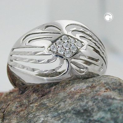 Ring 12mm mit Zirkonias glänzend diamantiert rhodiniert Silber 925