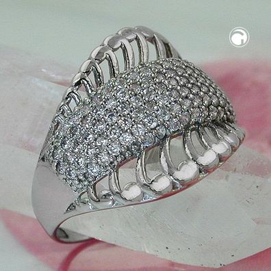 Ring 18mm mit vielen Zirkonias glänzend rhodiniert Silber 925