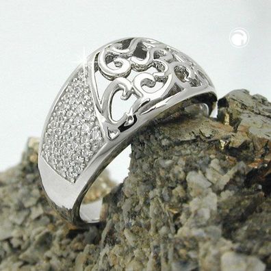 Ring 10mm mit Zirkonias glänzend rhodiniert Silber 925