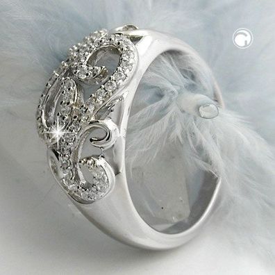 Ring 11mm floral mit vielen Zirkonias glänzend rhodiniert Silber 925