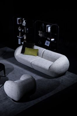 Graue Sofagarnitur Dreisitzer Sessel Garnitur Polstermöbel Luxus Design