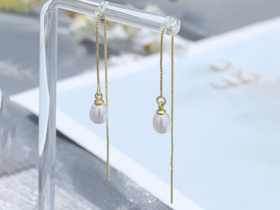Elegante weiße Perlen Ohrringe goldfarbene Kette