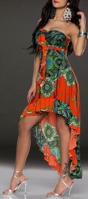 SeXy Miss Damen Bandeau Maxi Mini High Low Volant Kleid bunt 34/36 38/40 orange