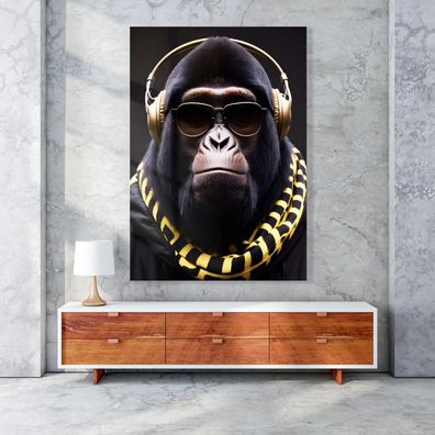 Affengeil Gorilla Tier Leinwandbild , Poster , Acrylglas + Aluminium Wandbild