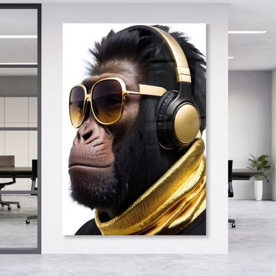 Leinwandbild Affengeil Gorilla Tier , Acrylglas + Aluminium , Poster Wandbild