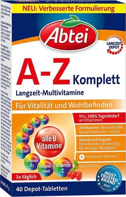 Abtei A-Z Komplett Langzeit-Multivitamine Nahrungsergänzungsmittel 40 Tabletten