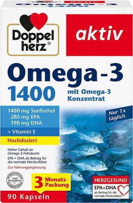 Doppelherz Omega-3 1400 mg Hochdosiert Vitamin E Nahrungsergänzung 90 Kapseln