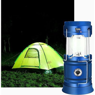 Solar-/ USB-aufladbare LED-Laterne, leistungsstarke Campinglampe, 2 Modi, tragbare Ga