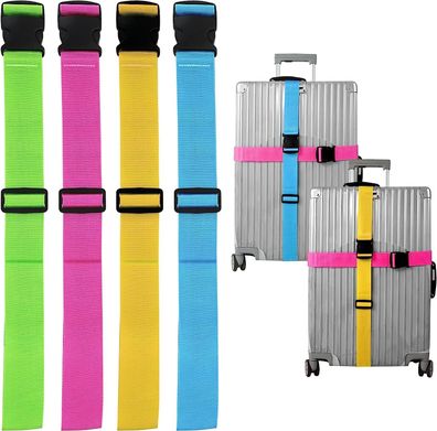 Travelfreund® 4er Kofferband Set bunt - Koffergurte für Koffer & Gepäck zum Reisen