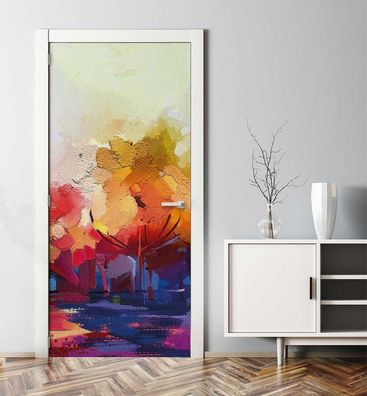 Türtapete bunter Wald Malerei Türbild Türaufkleber Folie