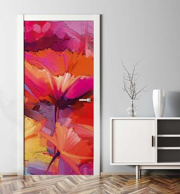 Türtapete Bunte Blüten Malerei Türbild Türaufkleber Folie