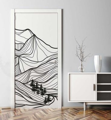 Türtapete gezeichnete minimalistische Berge Türbild Türaufkleber Folie