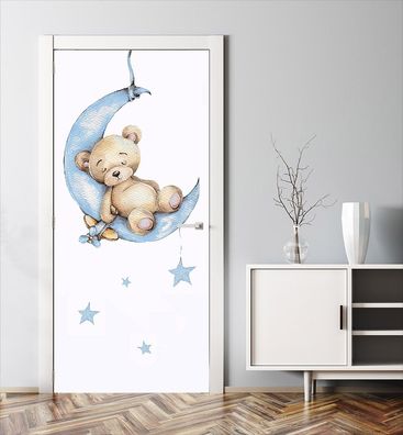 Türtapete Bär Mond Baby blau Türbild Türaufkleber Folie