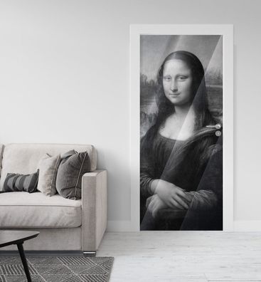 Türtapete Silberfolie Mona Lisa Schwarz Weiß Türbild Türaufkleber Folie