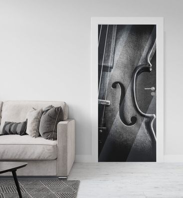 Türtapete Silberfolie halbe Violine Schwarz Weiß Türbild Türaufkleber Folie