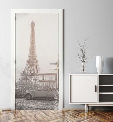 Türtapete Blick auf Eiffelturm Türbild Türaufkleber Folie
