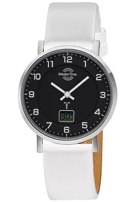 Master Time Damen-Funkuhr mit Lederband Weiß MTLS-10813-22L