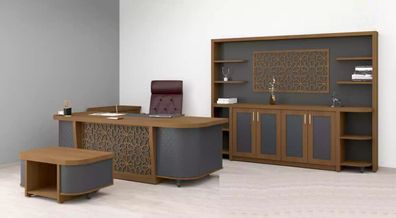Designer Büro Garnitur Arbeitszimmer Möbel Luxus Set Schreibtisch 4tlg