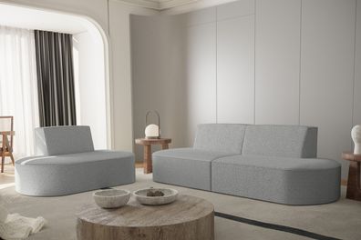 Sofagarnitur 2 + 1 CouchGarnitur Modern Stil BARRIS stoff Ascot
