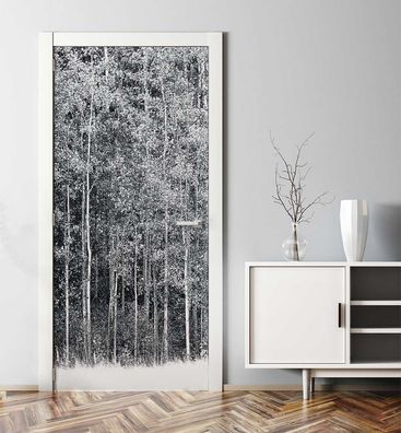 Türtapete Wald in Aspen schwarz weiß Türbild Türaufkleber Folie