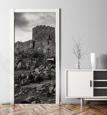 Türtapete Schloss schwarz weiß Türbild Türaufkleber Folie