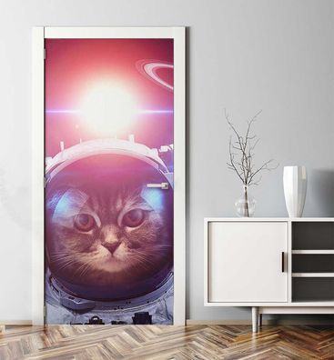 Türtapete Astronaut Katze Türbild Türaufkleber Folie