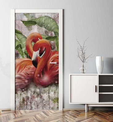 Türtapete Flamingo auf Wand Türbild Türaufkleber Folie