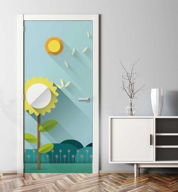 Türtapete Sonne und Sonnenblume Türbild Türaufkleber Folie
