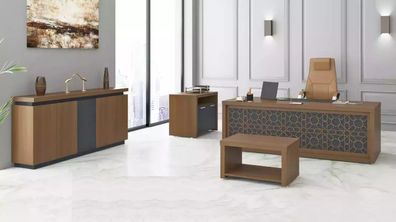 Holzmöbel Büro Set Schreibtisch Couchtisch Designer Arbeitszimmermöbel 4tlg