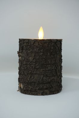 Natur-Baumrinde BIRKE DUNKEL flammenlose LED Stumpenkerze 10 cm mit Timer + Einsch...