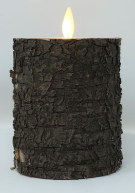 CBK-MS LED Kerze Stumpenkerze Höhe 10 cm mit echter Natur-Baumrinde BIRKE DUNKEL ...