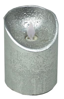 LED Echtwachskerze Silber Rustik D7,5cm / H10cm mit Wackelflamme Batteriebetrieben...