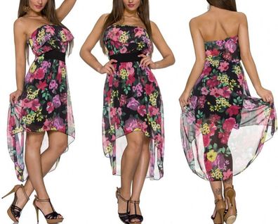 SeXy Miss Damen Vokuhila Chiffon Mini Kleid Bandeau Volant Blumen Dress SX/ S schwarz
