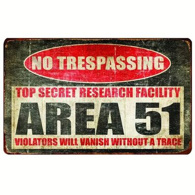 Blechschild Area 51 UFO Aliens Warnung Schild Deko 20x30cm Nostalgie Metallschild
