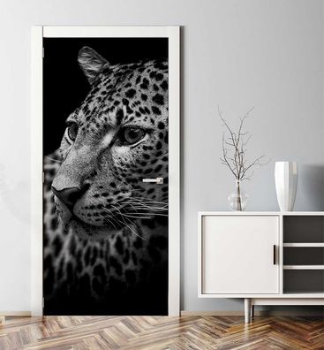 Türtapete Leopard grau Türbild Türaufkleber Folie