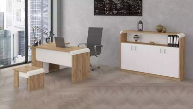 Büro für Praxis Kanzlei Office Komplette Einrichtung Schrank Tisch 3tlg