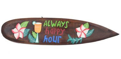 Deko Surfboard 100cm Surfbrett aus Holz zum Aufhängen Always Happy Hour