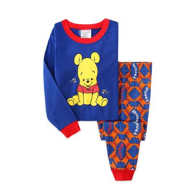 Cute Pooh Bear Langer Nachtwäsche Kinder Warme Loungewear Cotton Pyjamaset