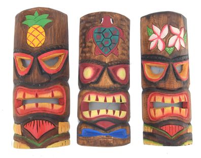 3 Tiki Masken 30cm 3er Set Tiki Maske Holzmaske Wandmasken Kauai