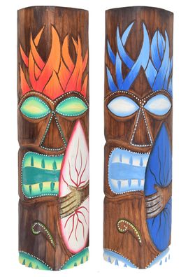 2 bunte Tiki Surfer Masken 50cm 2er Set Tiki Hawaii Maske Holzmaske Wandmasken Tikki