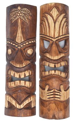 2 Tiki Masken 50cm 2er Set Tiki Hawaii Maske Holzmaske Wandmasken Palme