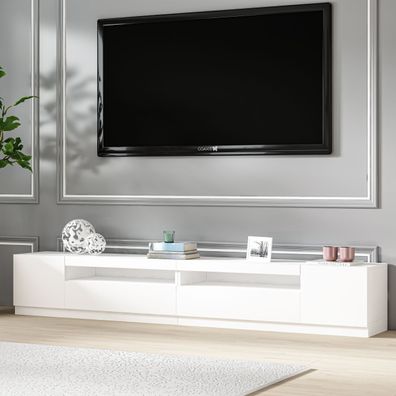 TV Lowboard Weiß mit LED Beleuchtung Hochglanz 9178