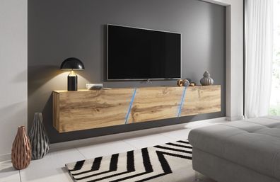 Fernsehschrank Wotan Eiche mit RGB Beleuchtung 240 cm breit TV Board Lowboard