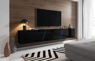 Fernsehschrank Hochglanz schwarz RGB LED Beleuchtung 240 cm breit TV Board Lowboard